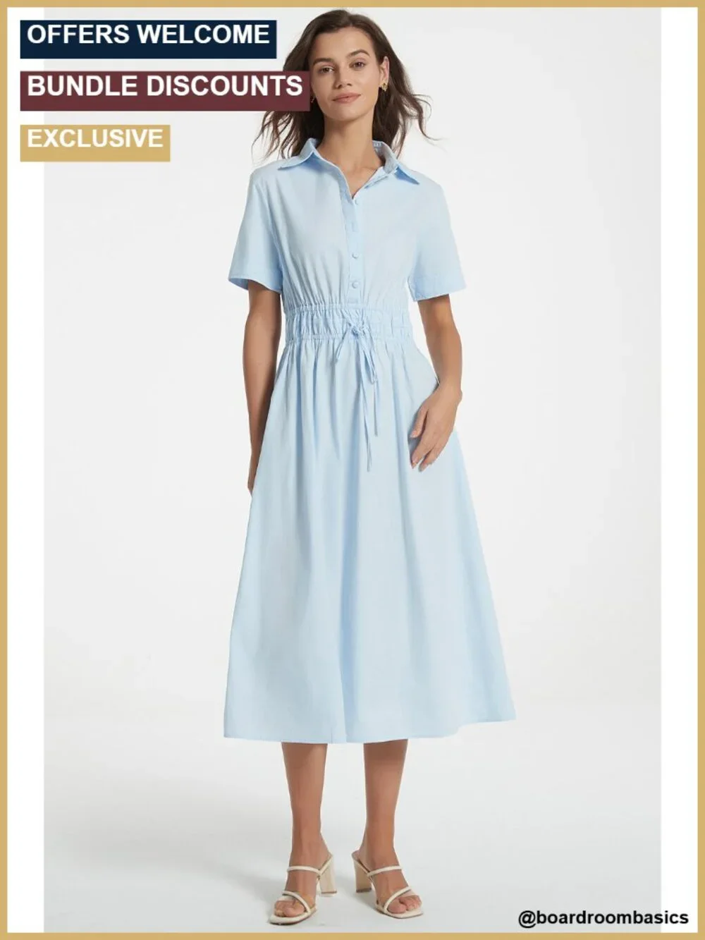 Women Casual Button Down Short Sleeve Shirt Dress Tie Waist Midi
